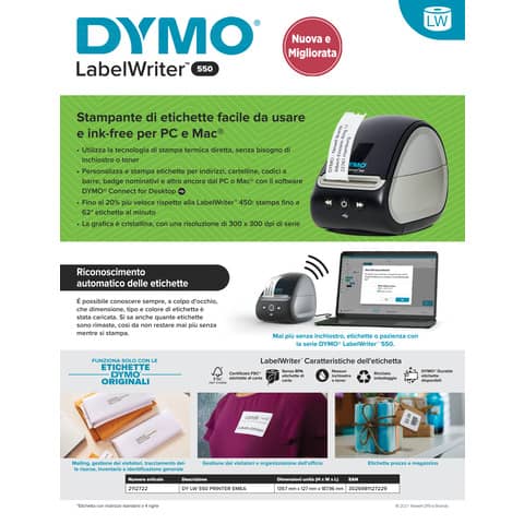 Stampante per etichette Dymo LabelWriter™ 550 - 62 etichette/minuto - nero - 2112722